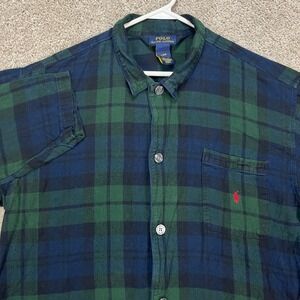 Polo Ralph Lauren Shirt Mens Large Green Blue Plaid Button Down Flannel Red Pony